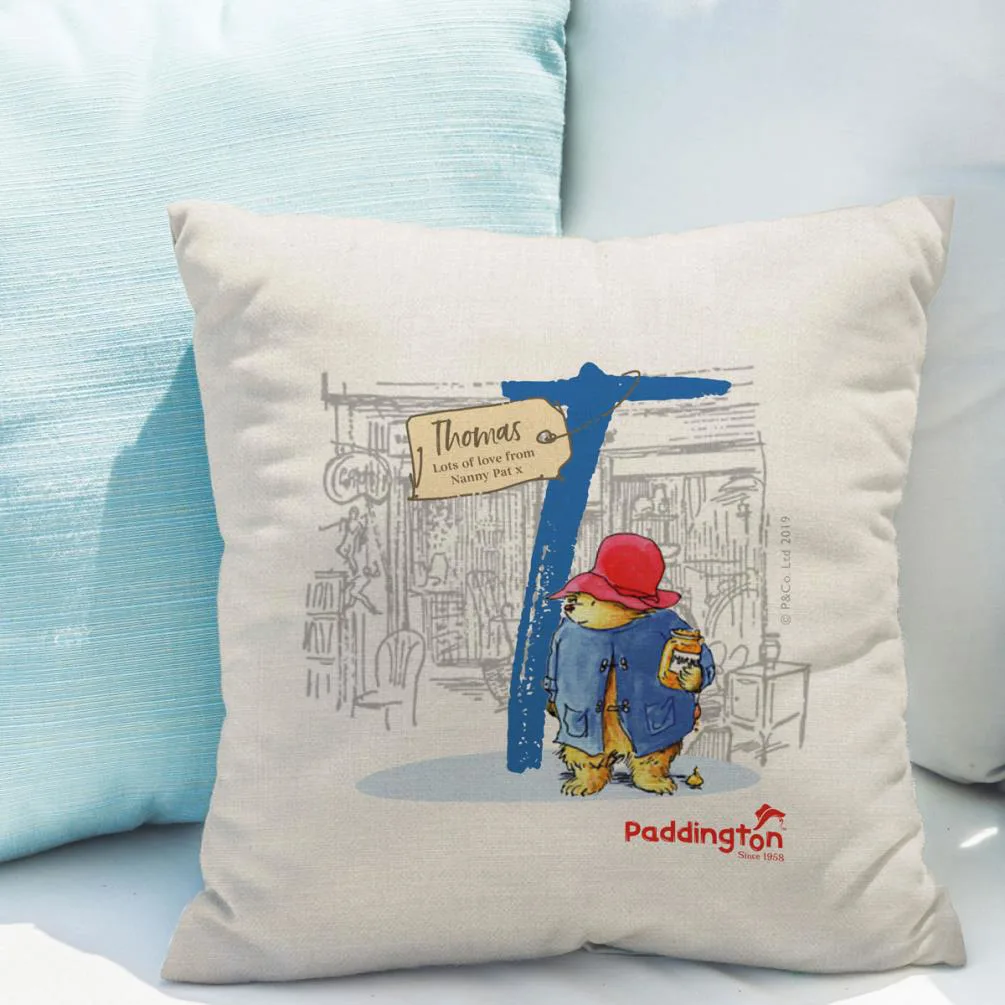 Personalised Paddington Bear Initial Linen Look Cushion Extra Image 1