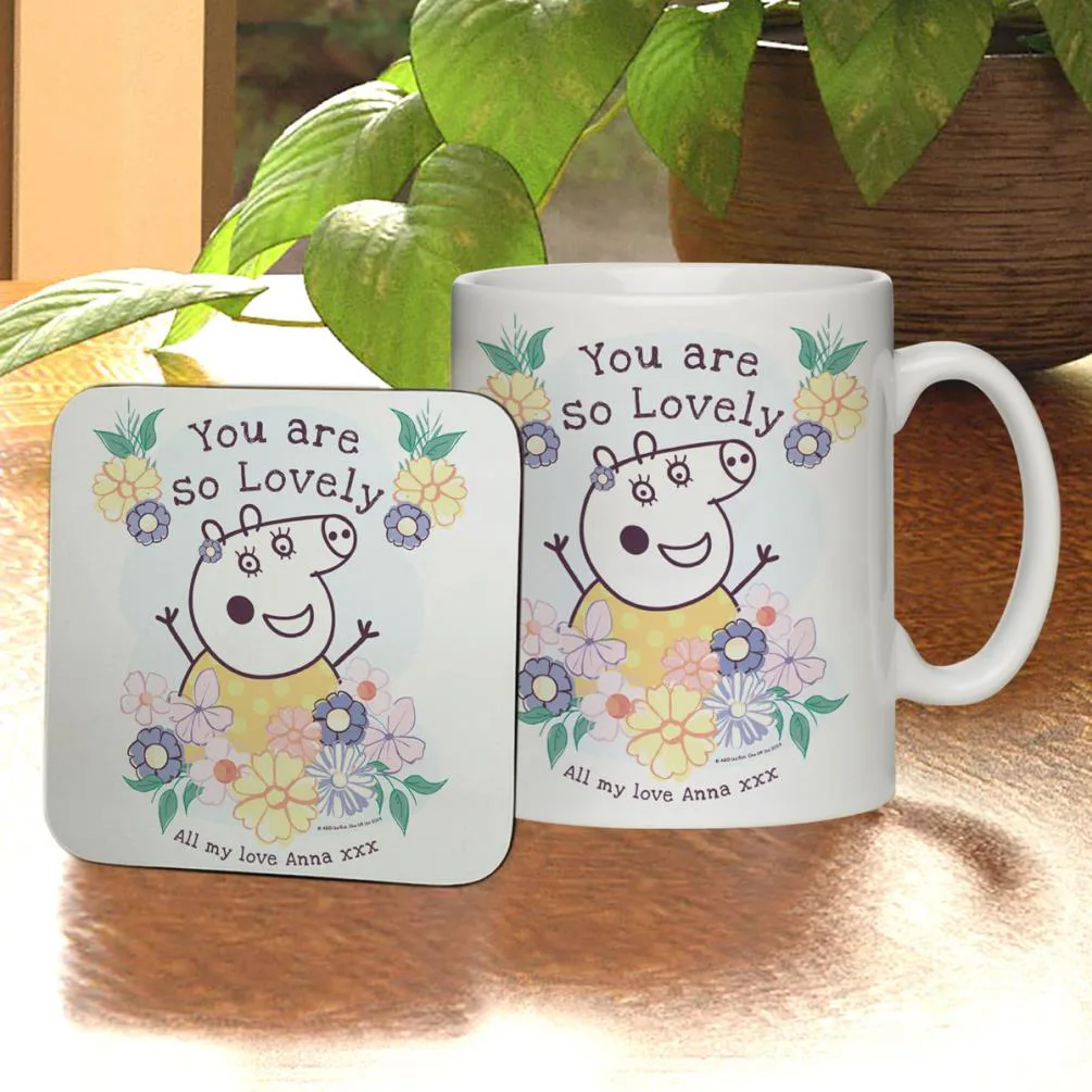 Personalised Peppa Pig Mummy Pig Floral Mug & Coaster Extra Image 1
