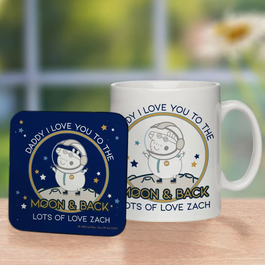 Personalised Peppa Pig Daddy Moon & Back Mug & Coaster Extra Image 1
