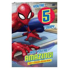 Spiderman 5th Birthday Card With Badge