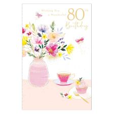 Floral Vase Wonderful 80th Birthday Card