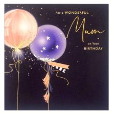 Wonderful Mum Indigo & Pink Balloons Birthday Card