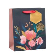 Black Floral Design Medium Gift Bag