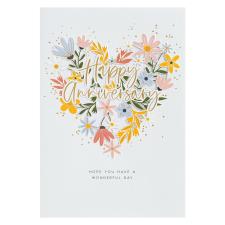 Floral Heart Design Happy Anniversary Card
