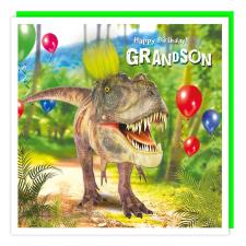 Fluff Party T-Rex Grandson Birthday Card