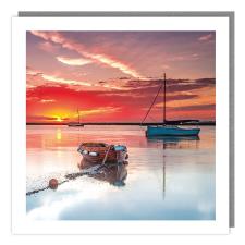 Sunset Boats in Harbour Greetings Card