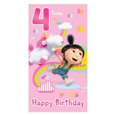 Agnes &amp; Fluffy Unicorn Minions 4 Today 4th Birthday Card