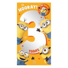3 Today Minions 3rd Birthday Card With Badge