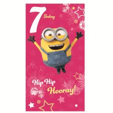 7 Today Pink Minions 7th Birthday Card