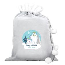 Personalised The Snowman & The Snowdog Luxury Pom Pom Sack