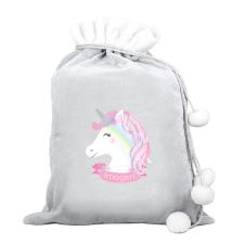 Personalised Unicorn Luxury Silver Grey Christmas Sack