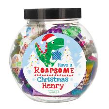 Personalised Dinosaur Have a Roarsome Christmas Sweet Jar