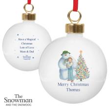 Personalised The Snowman & The Snowdog Round Decoration