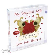 Personalised Boofle Shared Heart Crystal Block