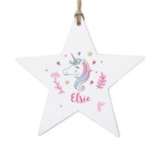 Personalised Unicorn Wooden Star Decoration