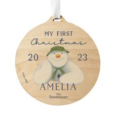 Personalised The Snowman My First Christmas Round Wooden Decoration
