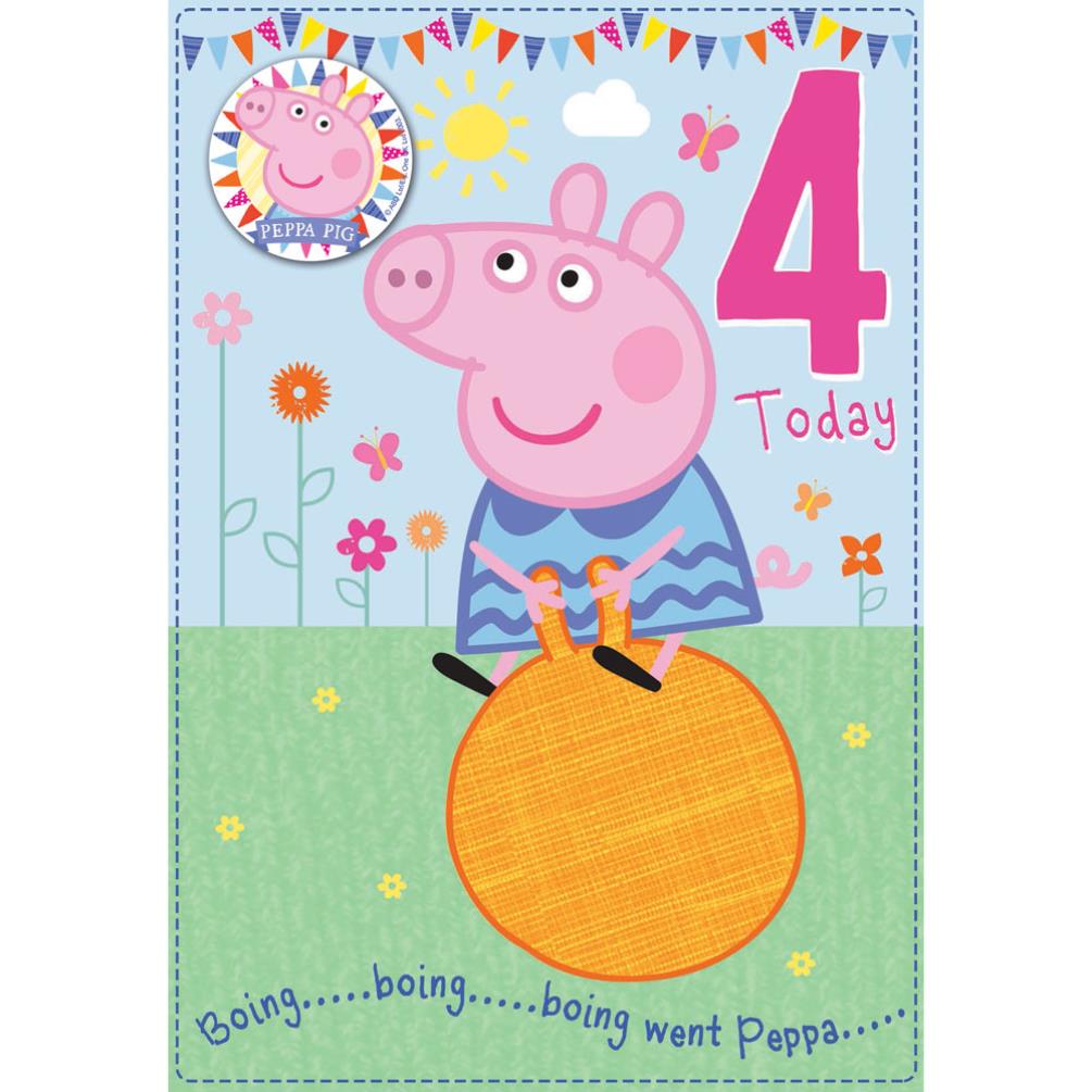 4 Today Peppa Pig Birthday Card With Badge (300666 