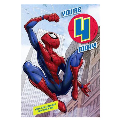 Spiderman 4th Birthday Card With Badge  £2.50