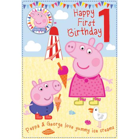 Happy 1st Birthday Peppa Pig Birthday Card With Badge  £2.10