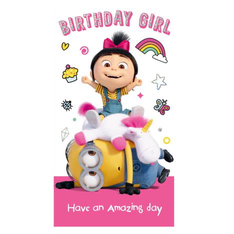 Birthday Girl Agnes & Fluffy Unicorn Minions Card (DE045