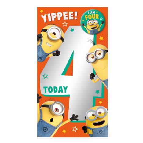 Yippee! 4 Today Minions 4th Birthday Card With Badge  £2.69