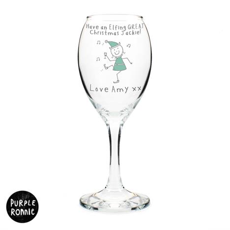 Personalised Purple Ronnie Christmas Elf Wine Glass  £10.99