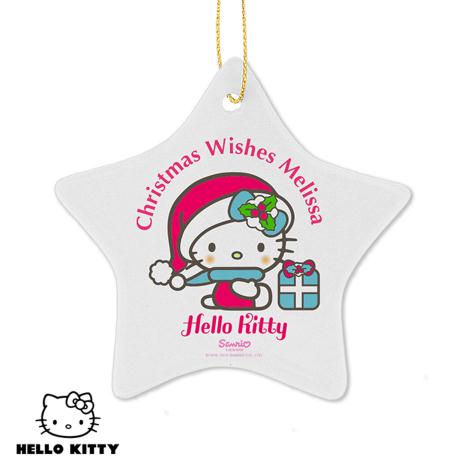 Personalised Hello Kitty Pink Christmas Ceramic Star Decoration  £9.99