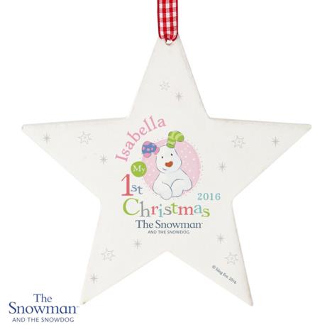 Personalised The Snowdog My 1st Christmas Pink Star Decoration  £9.99
