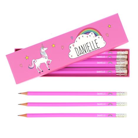 Personalised Unicorn Box of 12 Pink HB Pencils  £12.99